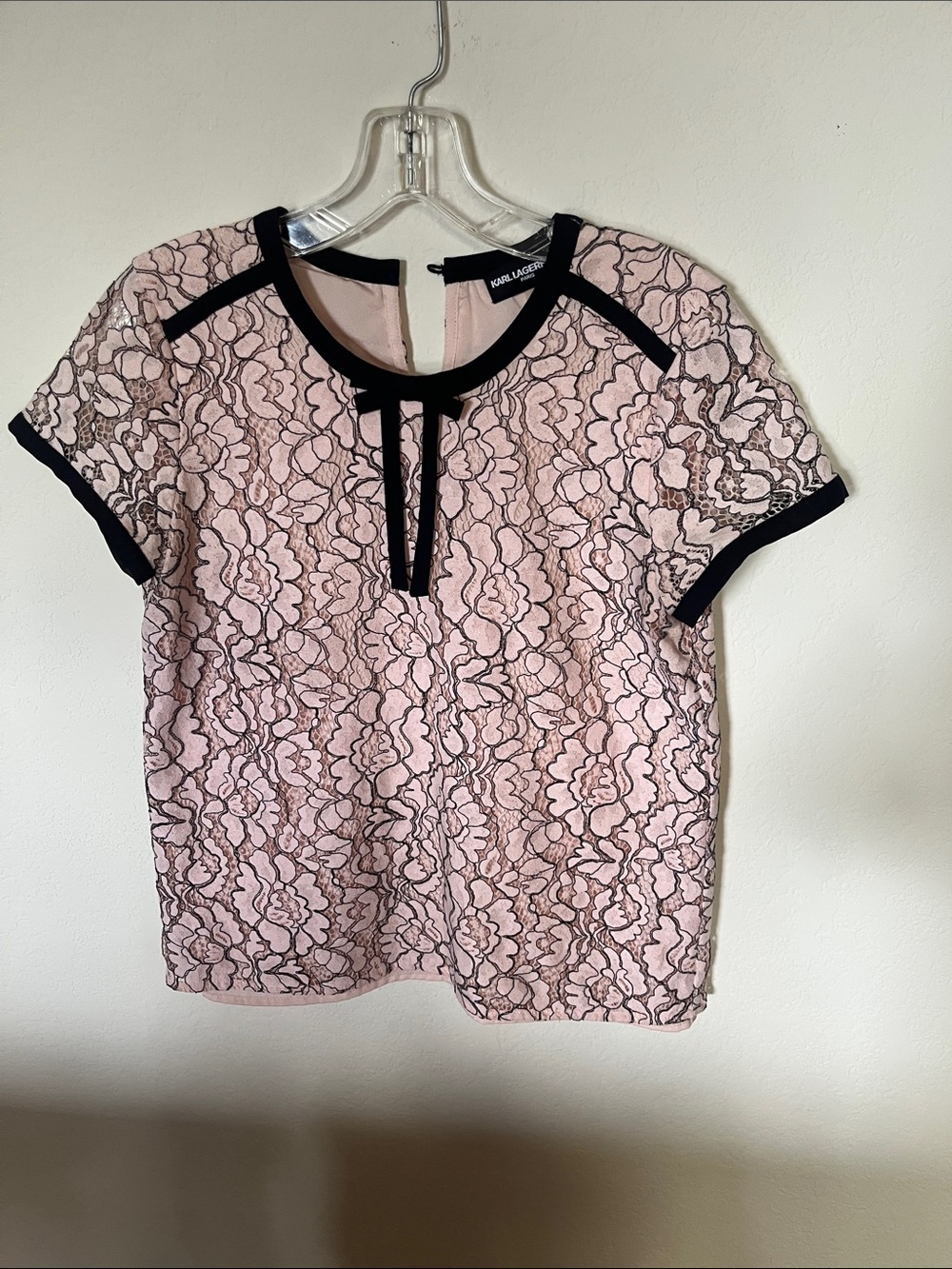 Karl Lagerfeld Pink Lace Top with Black Trim